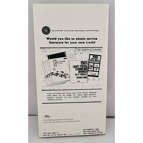 1981 Ford Trucks 100 Thru 350 Series Factory Original Owner’s Guide Manual