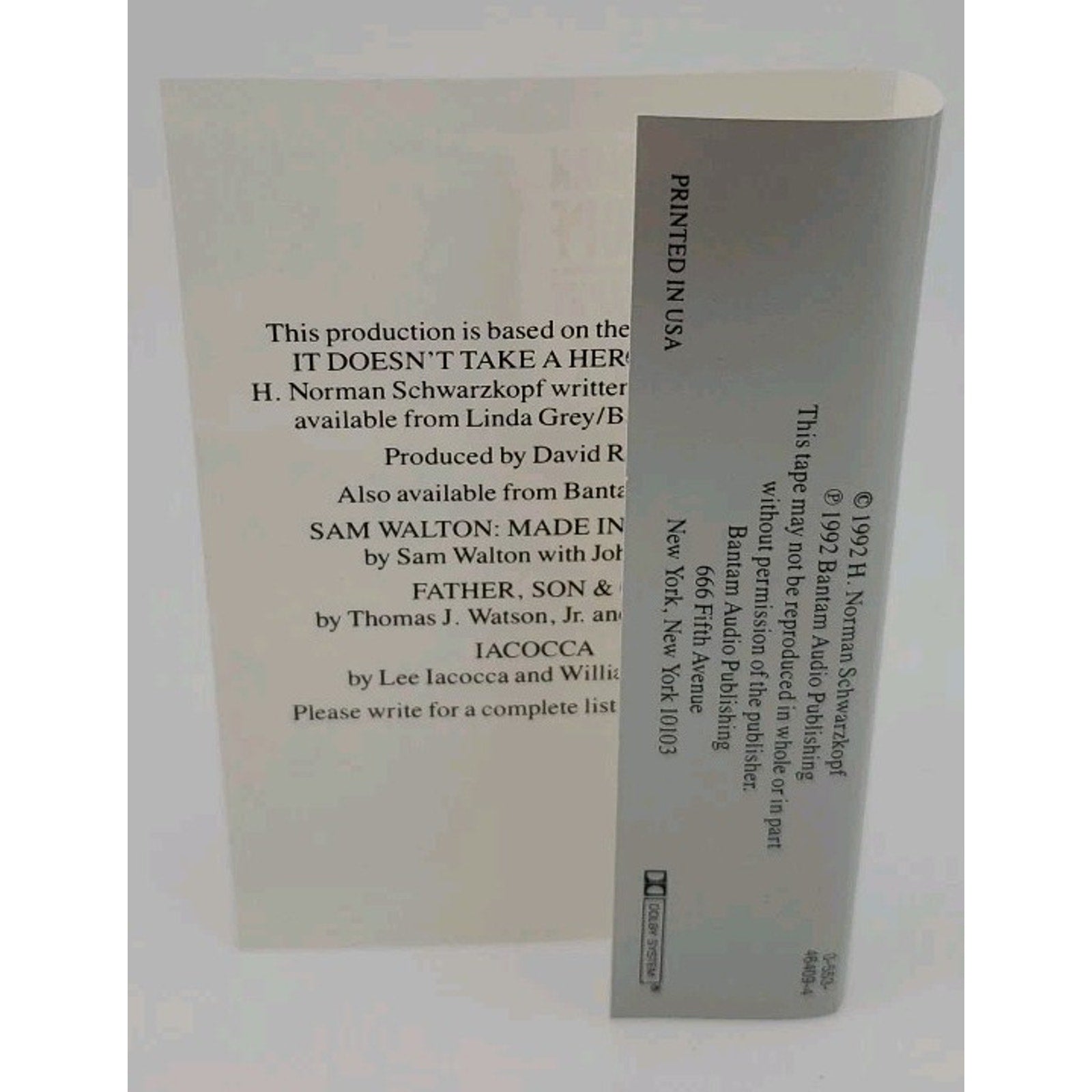 General H. Norman Schwarzkopf It Doesnt Take A Hero 4 Parts Cassette