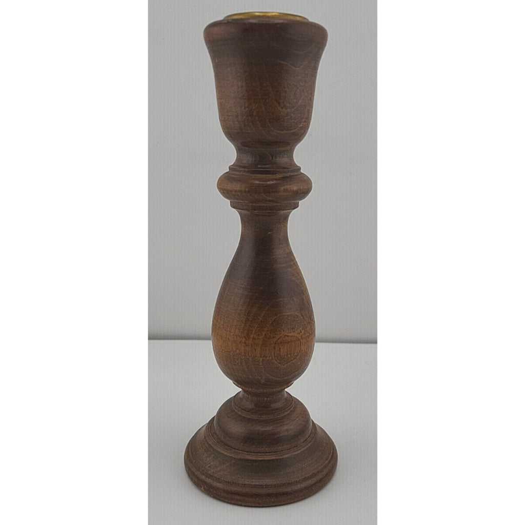 Vintage Carved Wooden Candlestick – Handmade – Felt Bottom – 6.75” Tall