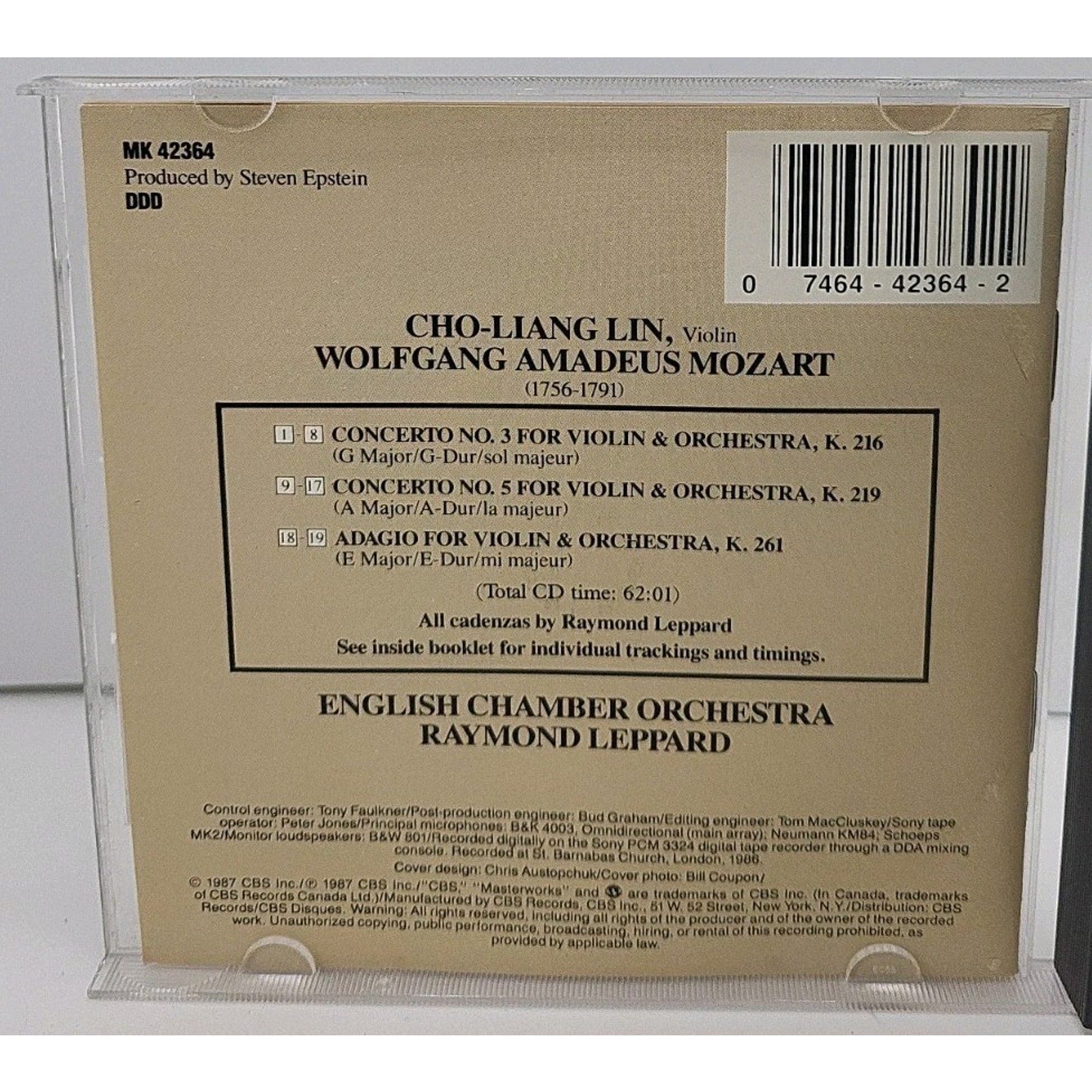 Violin Concerto Nos 3 & 5 by W.A. Mozart (CD, 1990)
