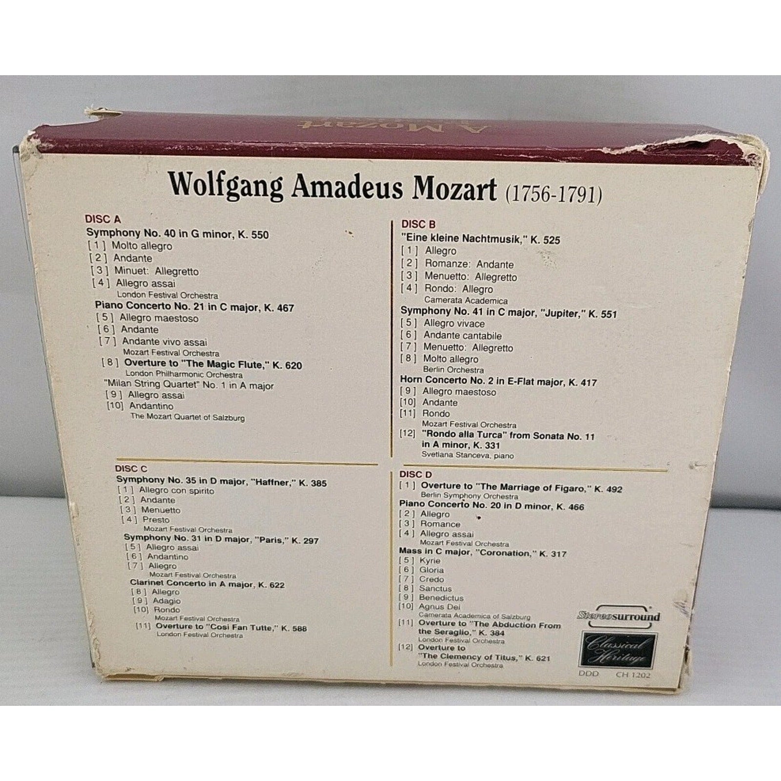 Wolfgang Amadeus Mozart - A Mozart Festival (CD, 4 Discs, 1991)