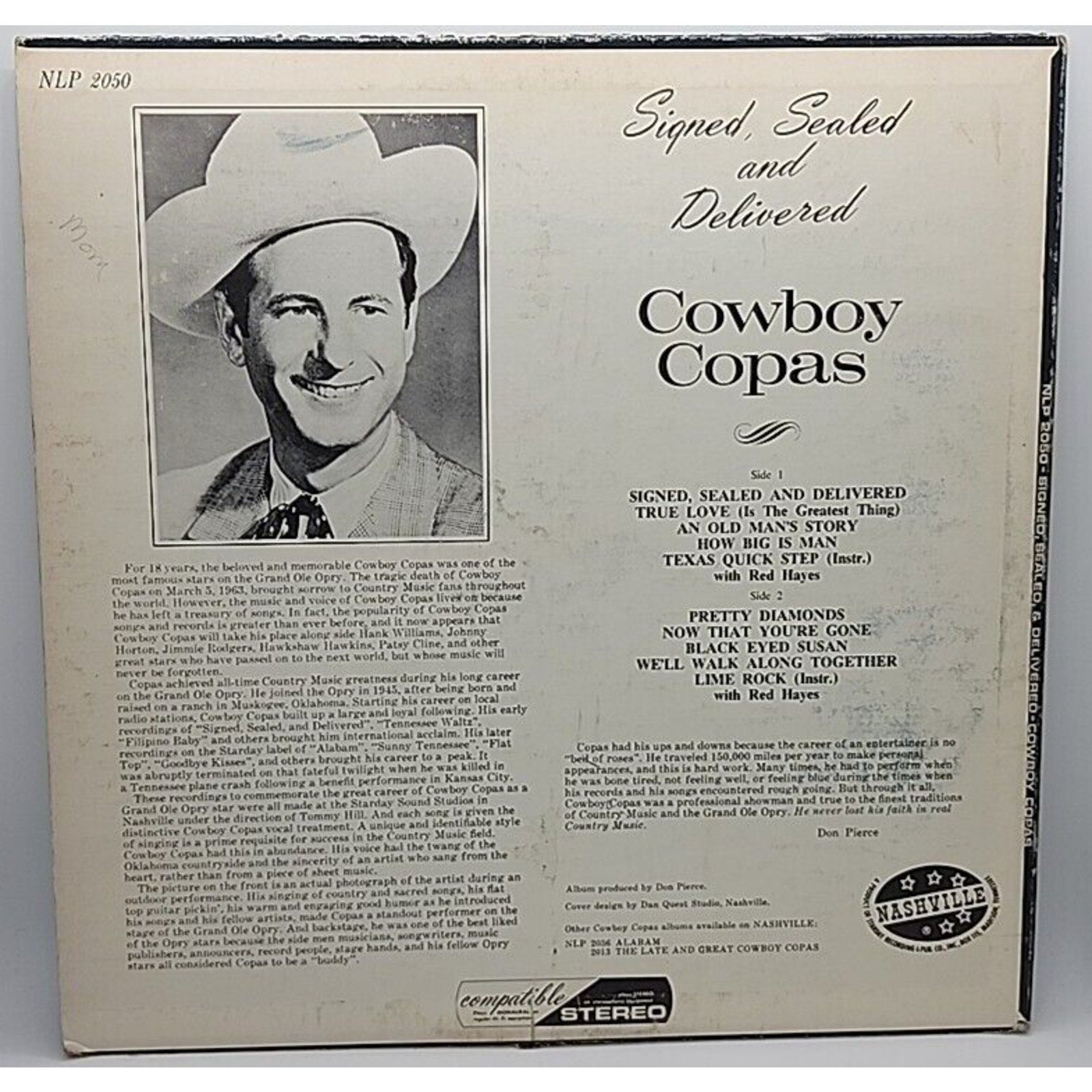 Cowboy Copas "Signed, Sealed & Delievered" Nashville NLP-2050 (Record)