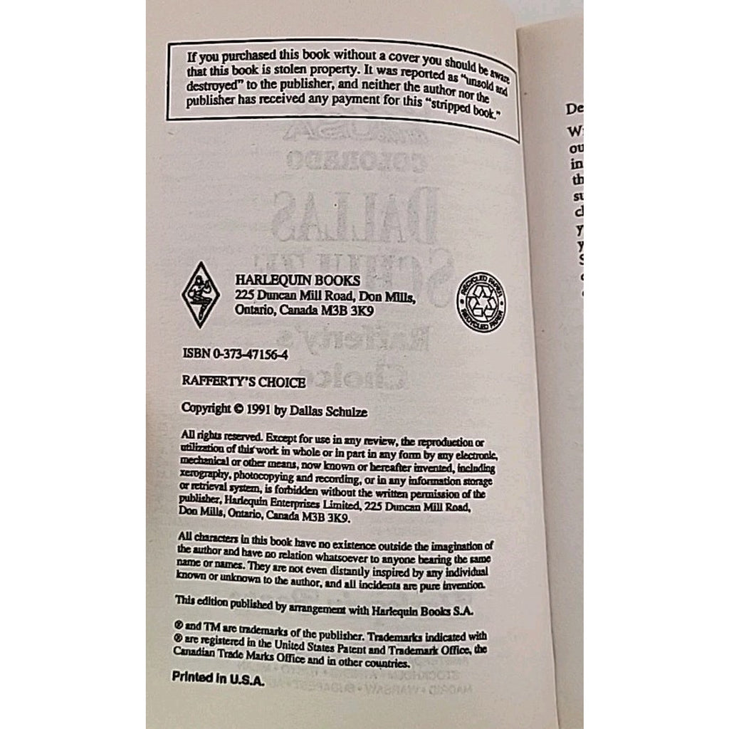 Rafferty's Choice by Dallas Schulze (1997, Mass Market)