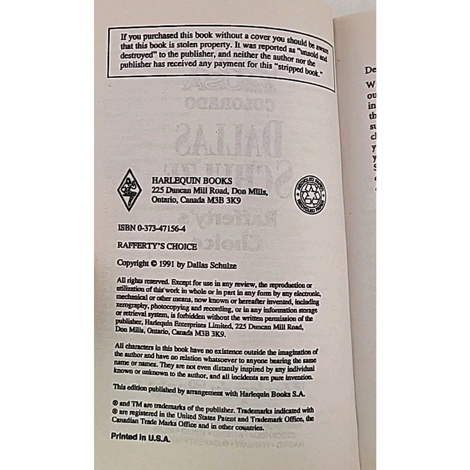 Rafferty's Choice by Dallas Schulze (1997, Mass Market)