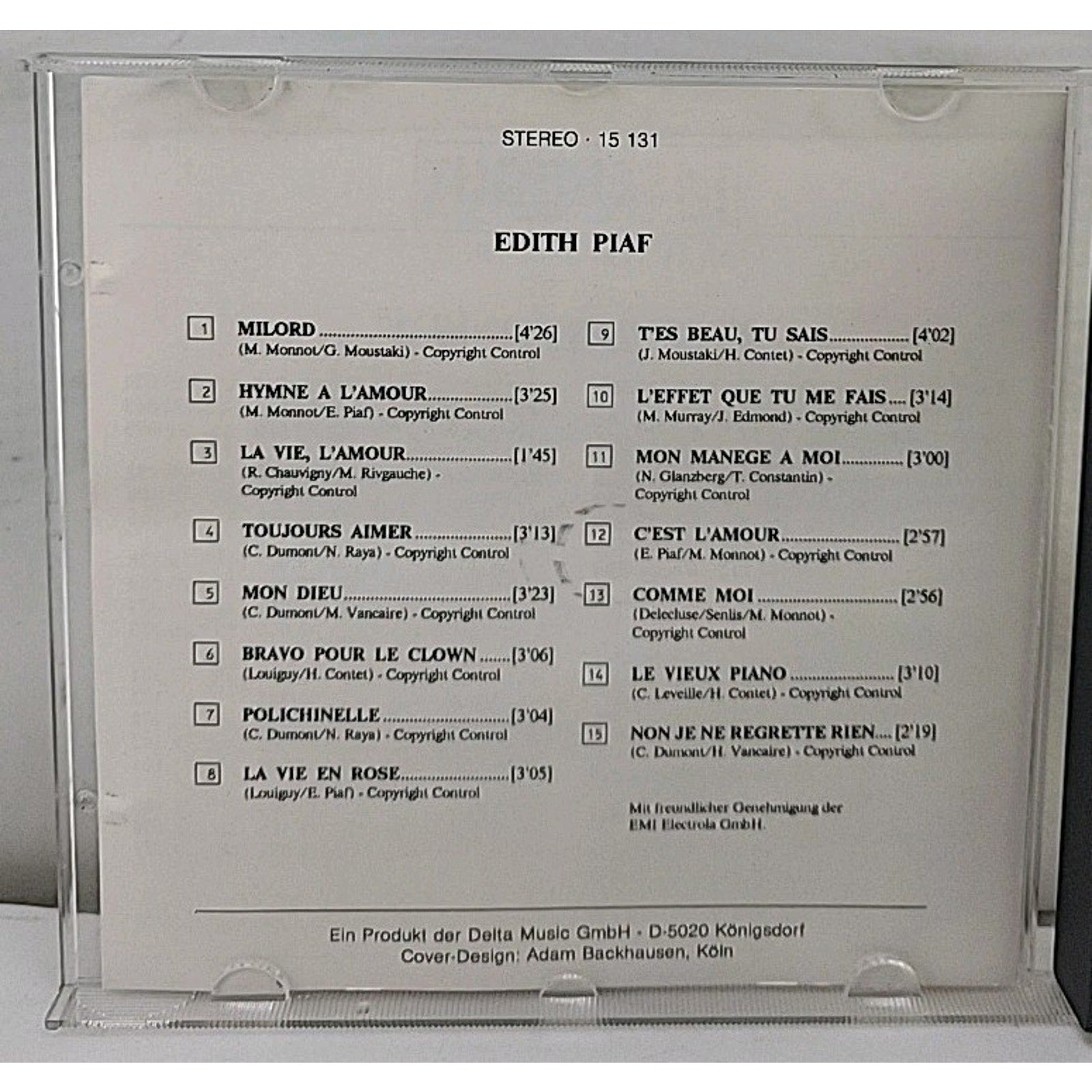 Edith Piaf CD LaserLight Digital 15 131 La Vie En Rose Non Je Ne Regrette Rien