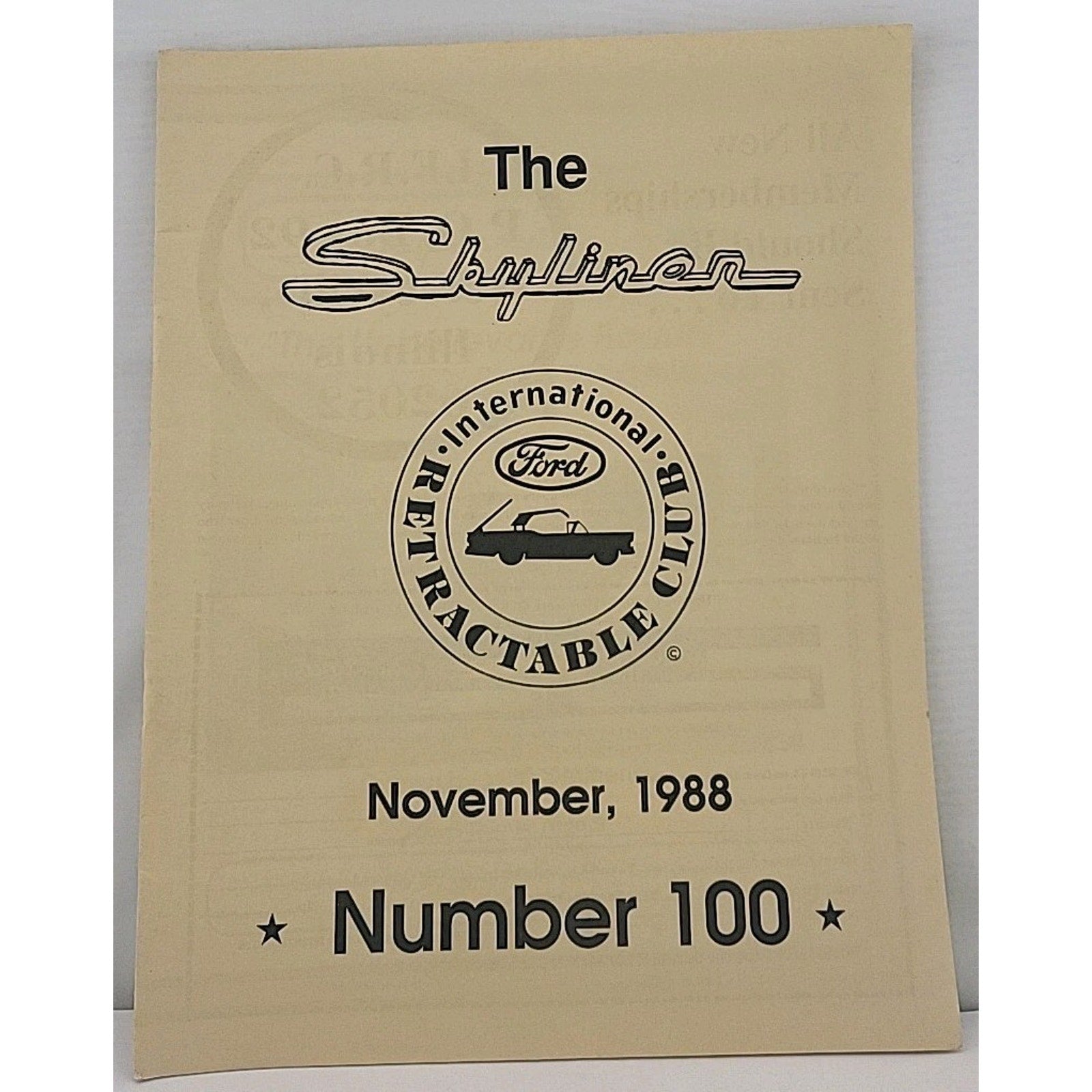 The Skyliner - International Retractable Club - November 1988 Number 100