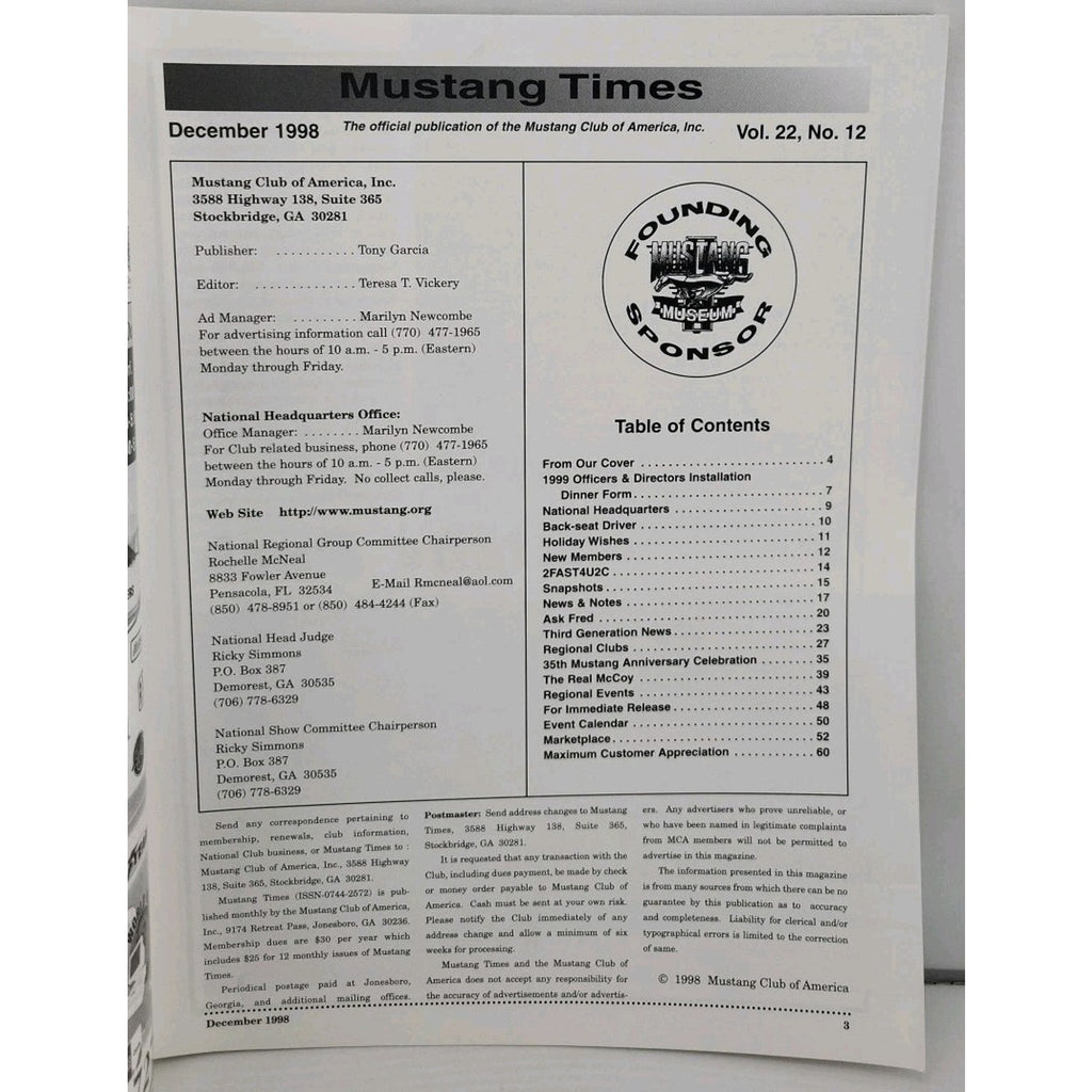 Mustang Times Magazine - December 1998 - Vol. 22 No. 12