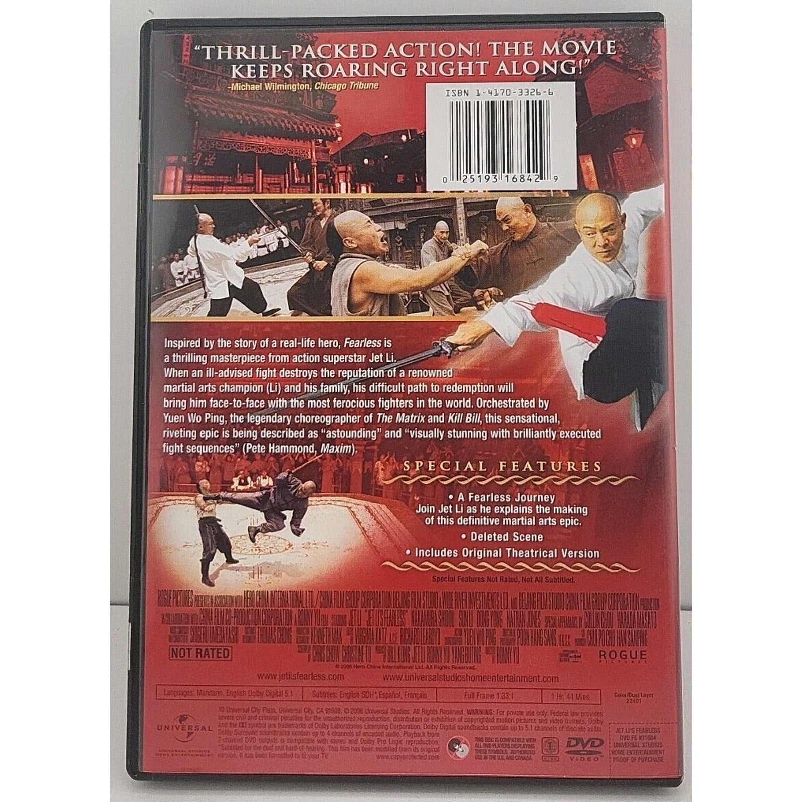 Jet Li's Fearless (DVD, 2006, Full Screen)