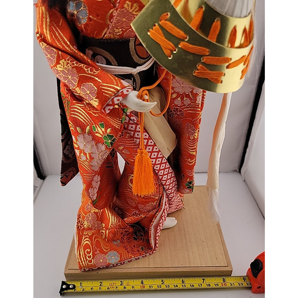 Nishi Geisha Doll 16" Kabuto Helmet Crown Japanese Lady Figurine Red Kimono