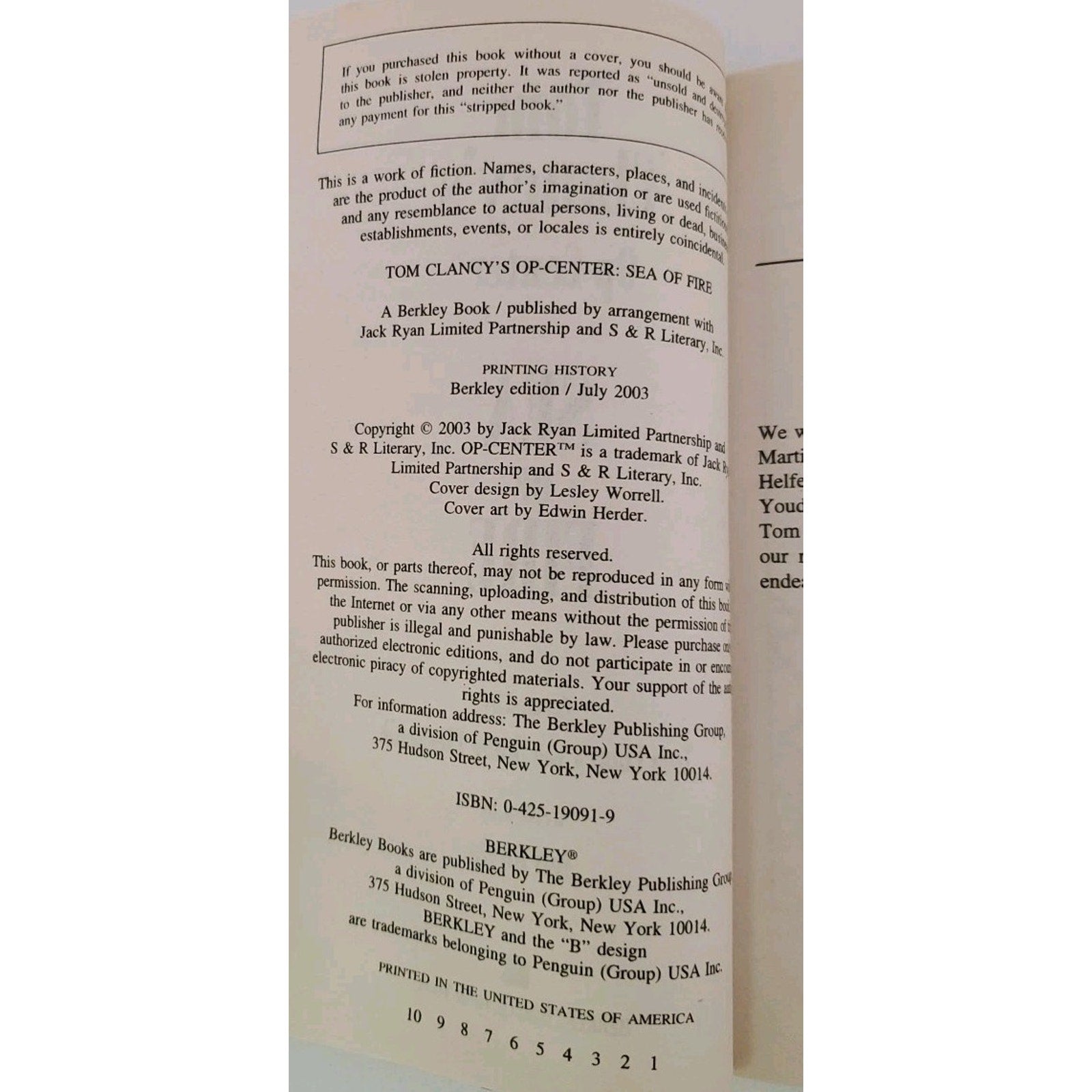 Sea of Fire : Op-Center 10 by Steve Pieczenik and Jeff Rovin (2003, Mass Market)
