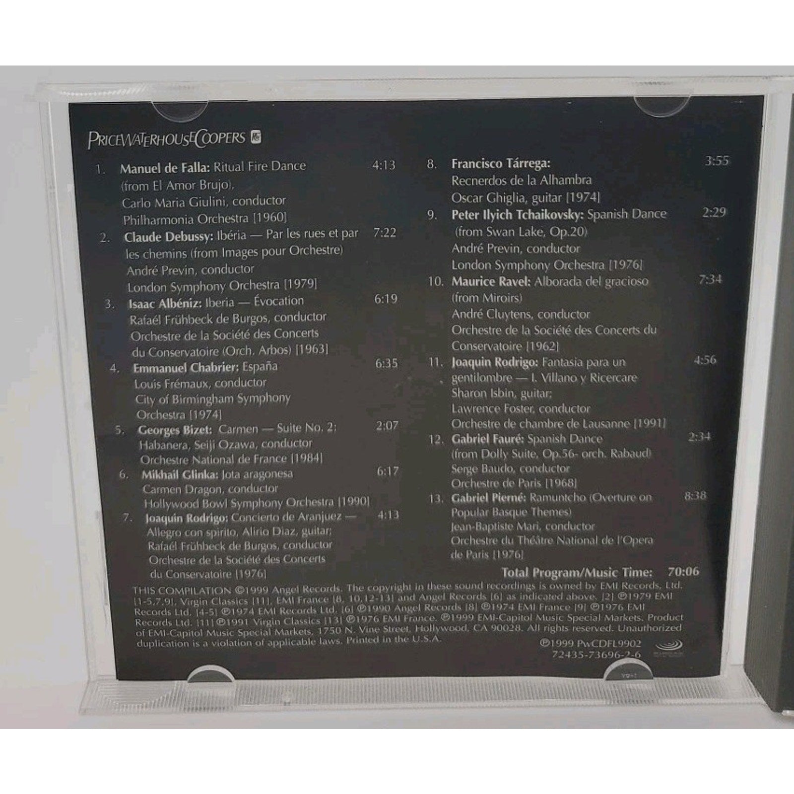 Price Waterhouse Coopers GHRS Collection CD la Falla Debussy Ibeniz 1999