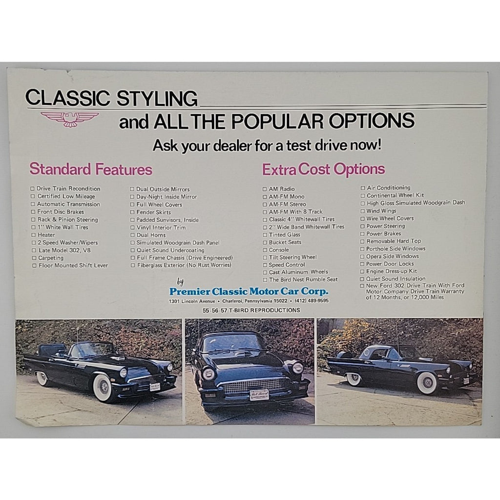 For The 1980's The Premier Classic & Daytona Bird Spec Sheet