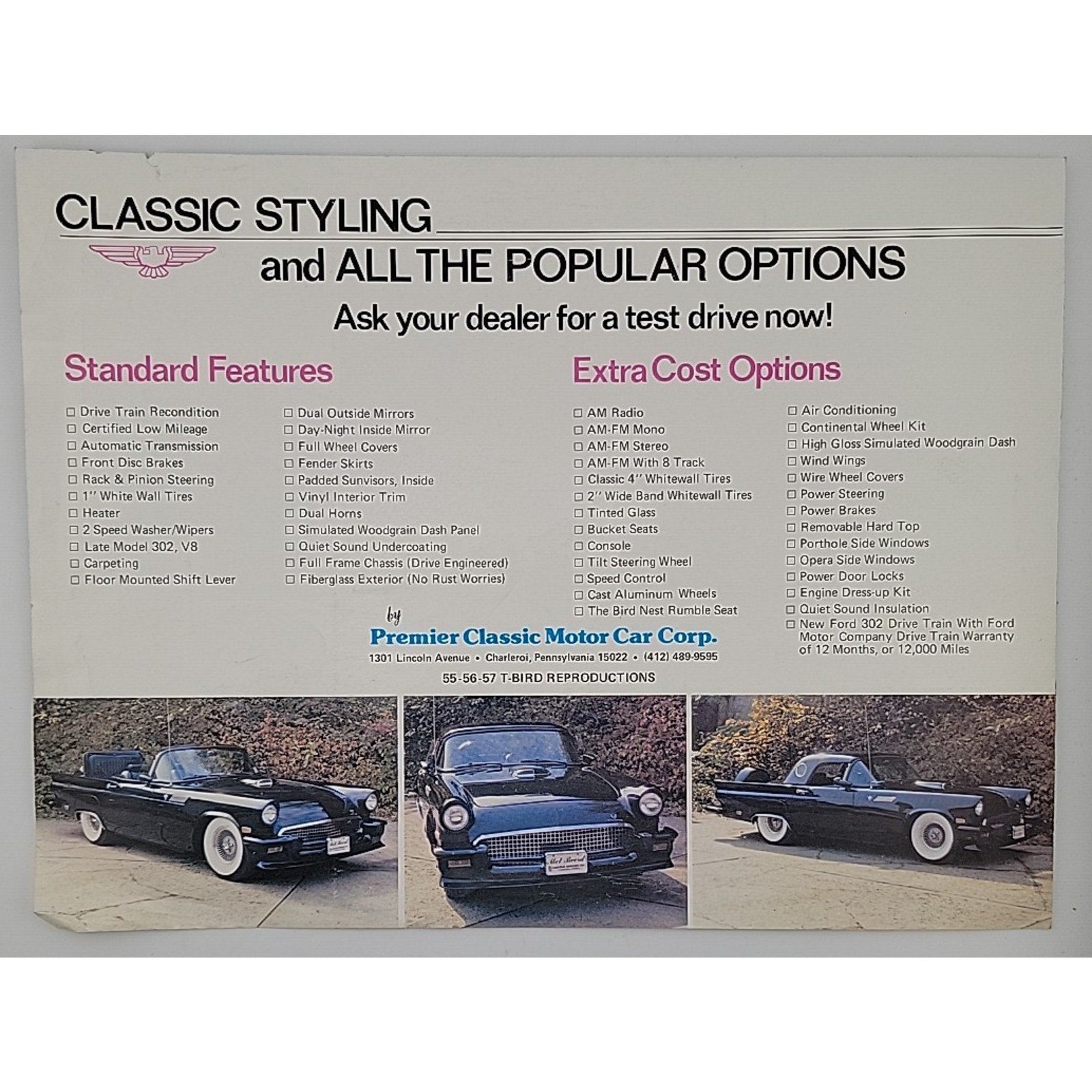 For The 1980's The Premier Classic & Daytona Bird Spec Sheet