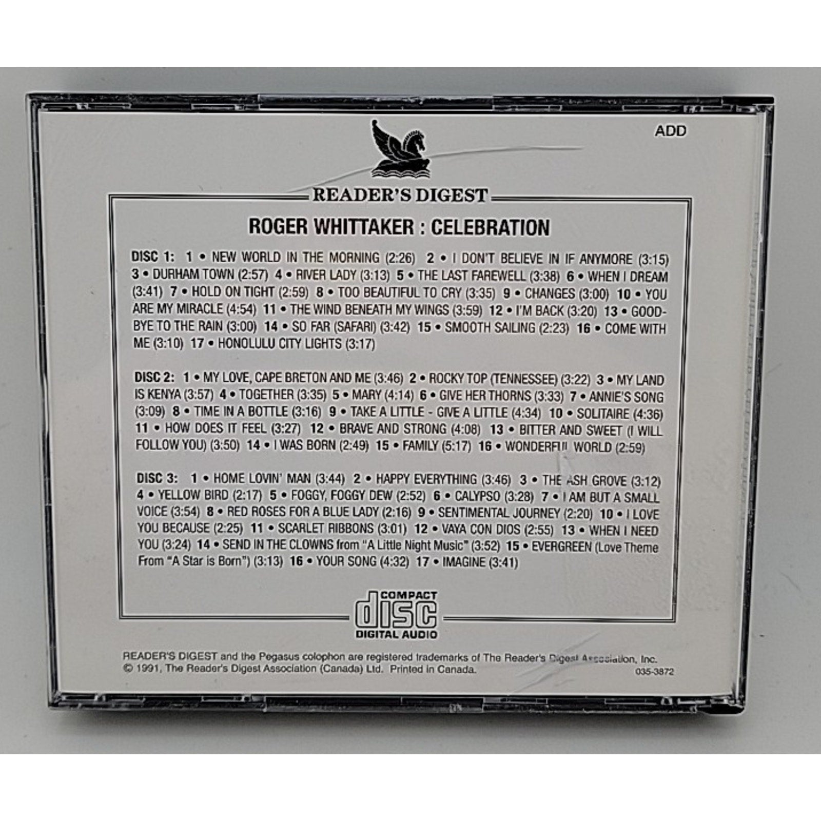 Reader's Digest Roger Whittaker Celebration 3 CD Set