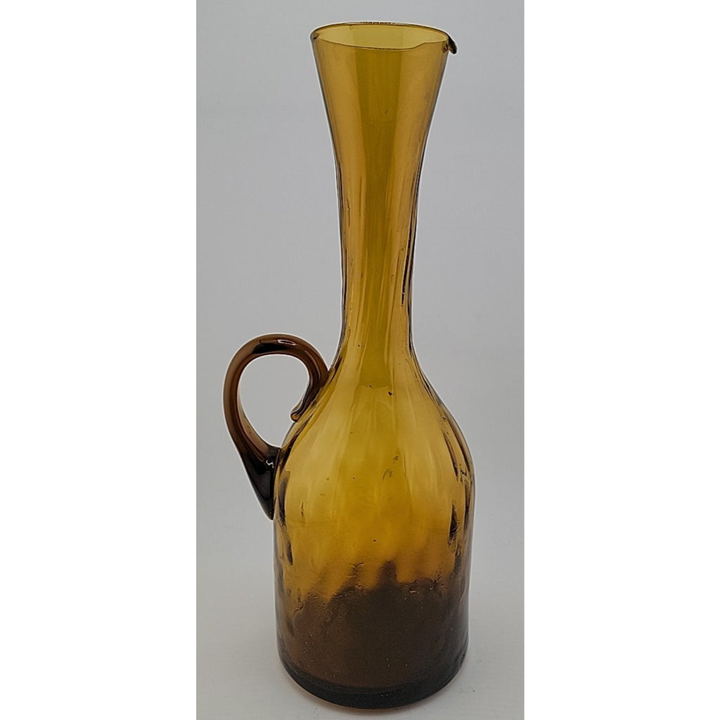 Long Neck Loop Handle Amber Flower Vase 11"