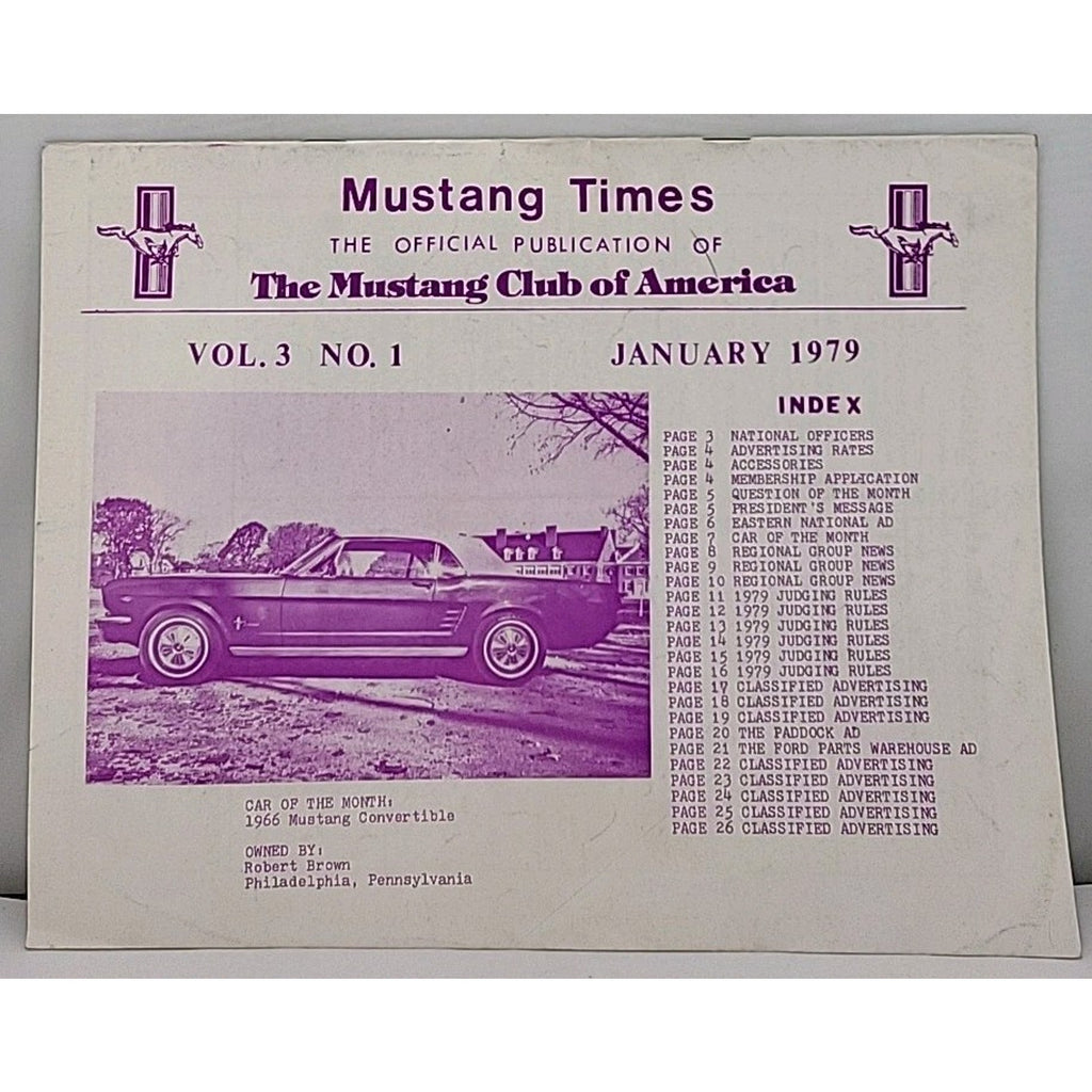 Mustang Times Magazine - Mustang Club Of America - January 1979 - Vol. 3 No. 1