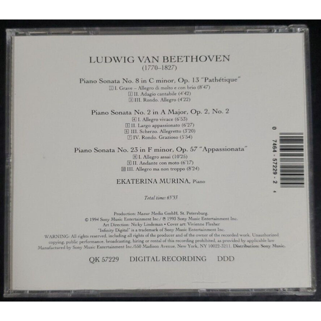 Beethoven: Piano Sonatas "Pathetique" & "Appassionata" (CD, Feb-1994, Infinity D
