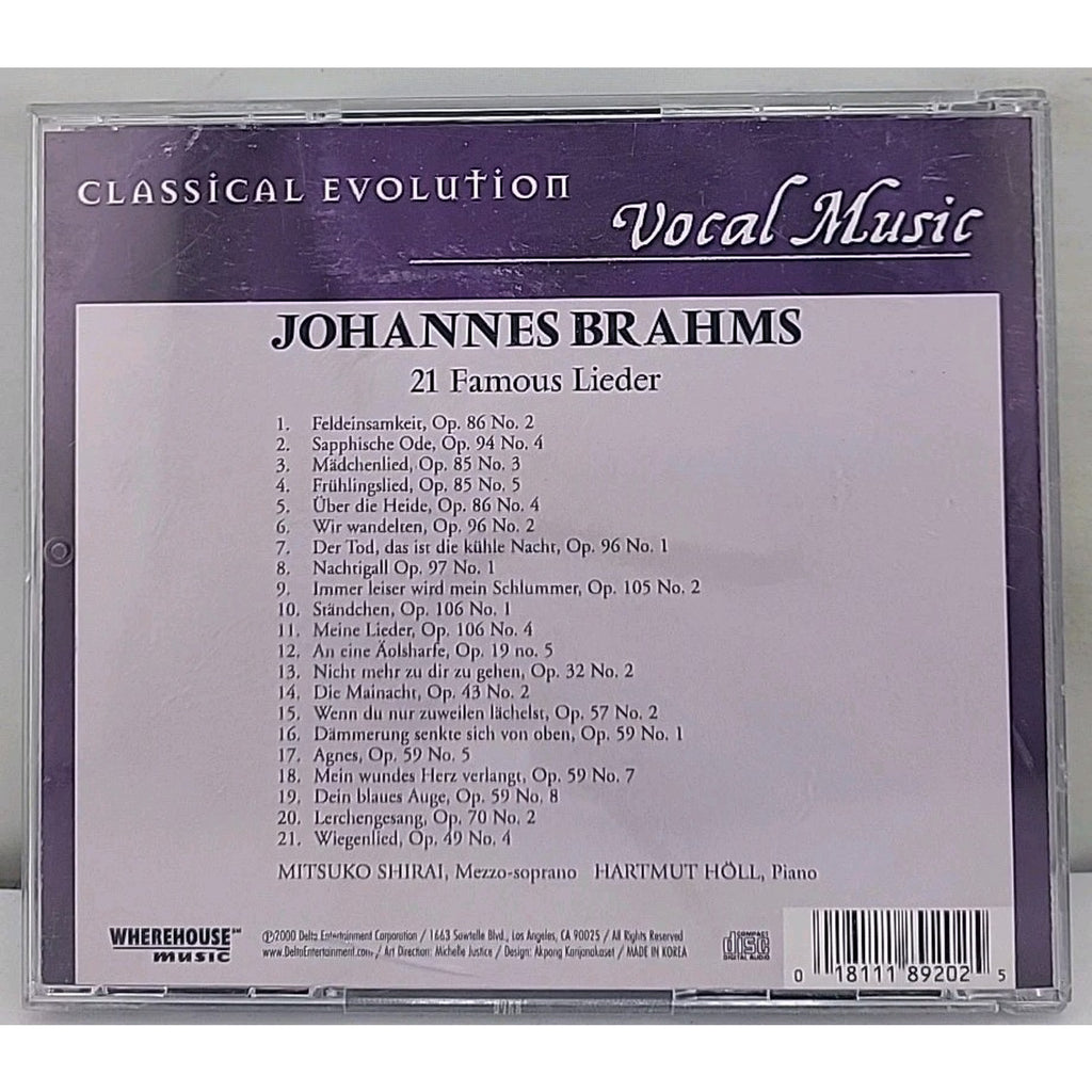 21 Famous Lieder Vocal Music by Johannes Brahms CD 2000