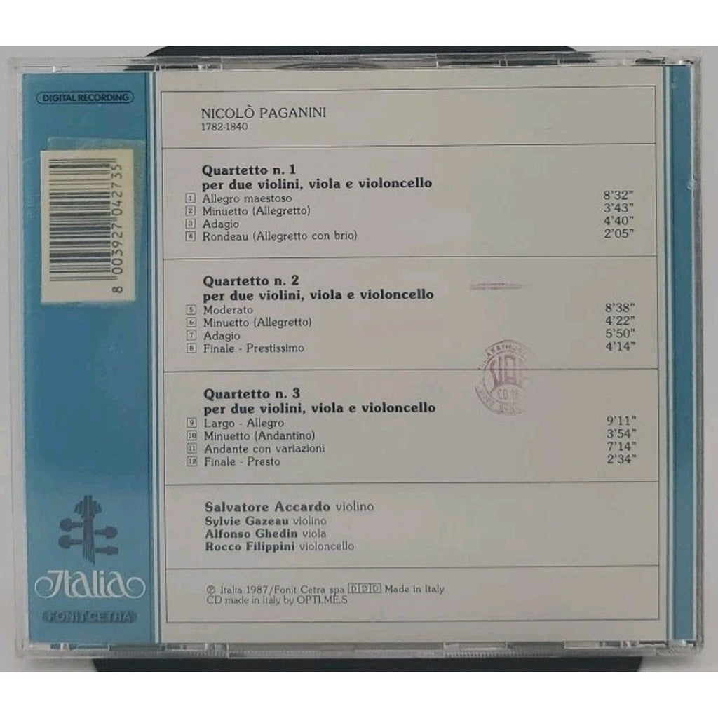 Nicolo Paganini - 1 Tre Quartetti Per Archi CD