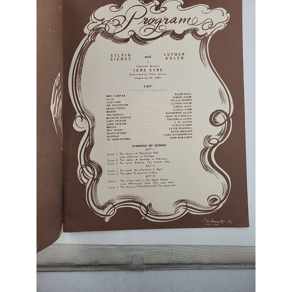 1943 Jane Eyre Theatre Program: Sylvia Sidney, Luther Adler, Ellen Hall