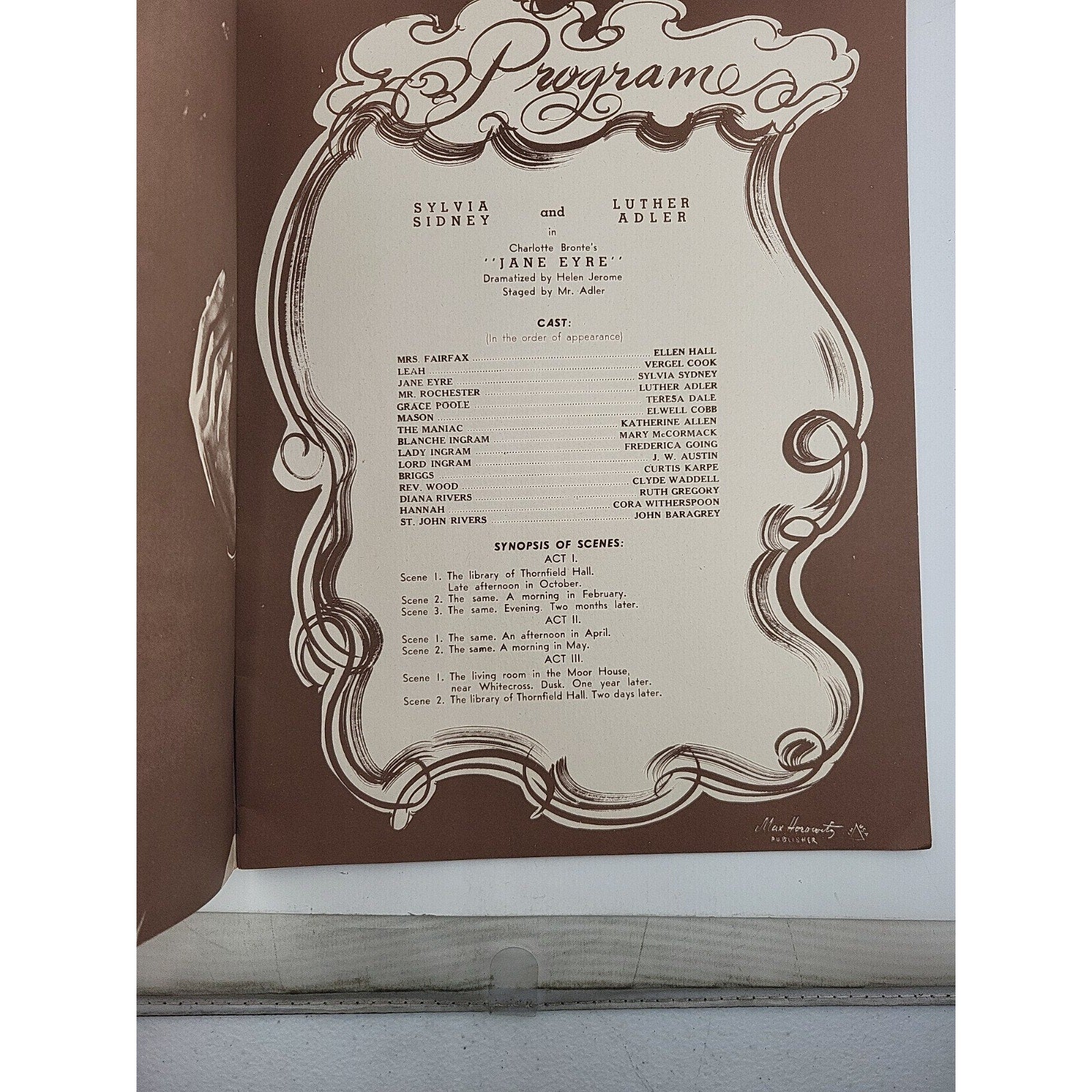 1943 Jane Eyre Theatre Program: Sylvia Sidney, Luther Adler, Ellen Hall