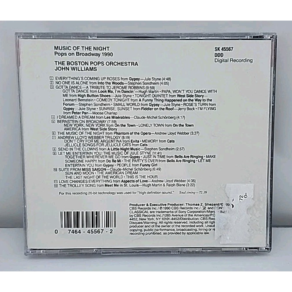 Music of the Night: Pops on Broadway 1990 by John Williams (Film Composer) (CD,
