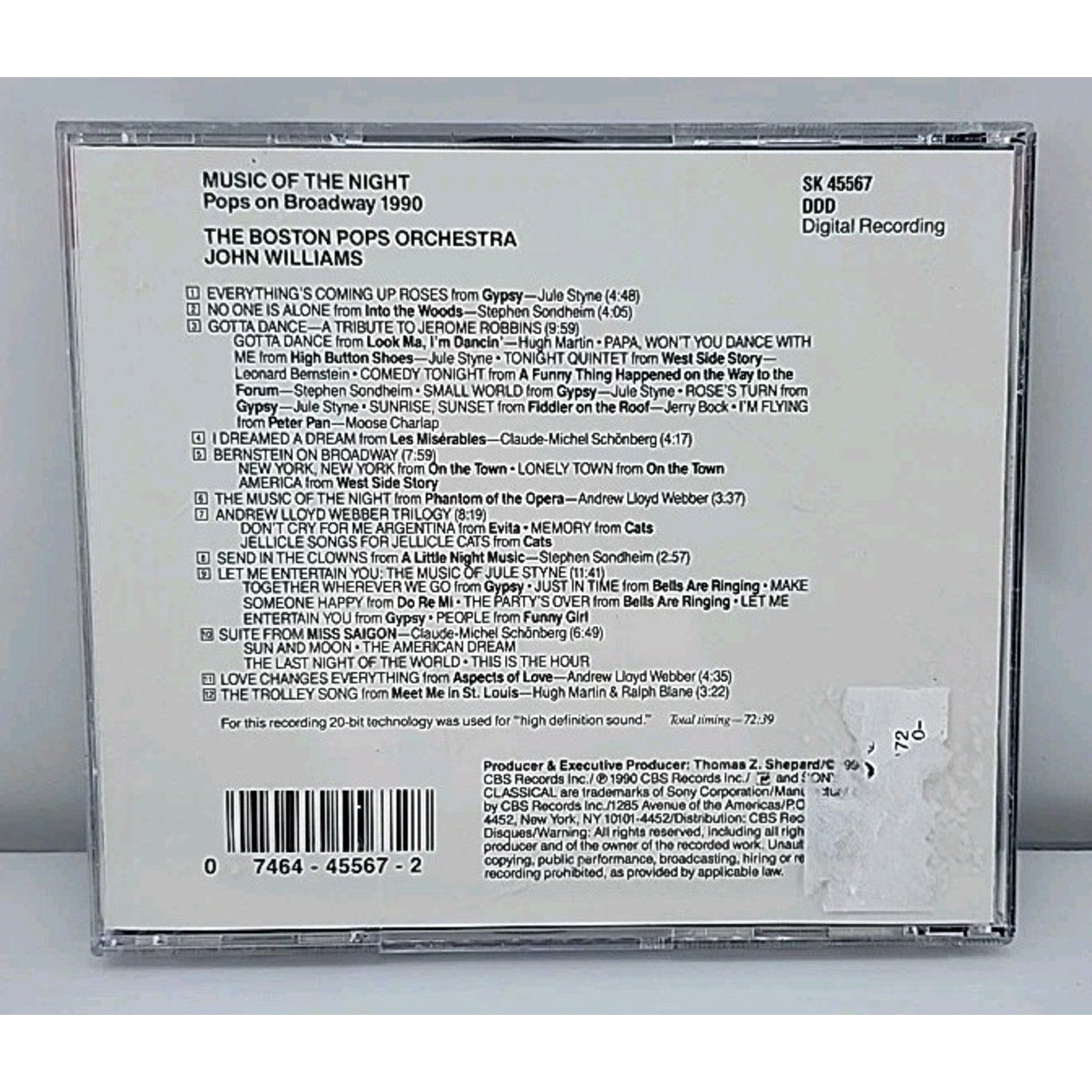 Music of the Night: Pops on Broadway 1990 by John Williams (Film Composer) (CD,