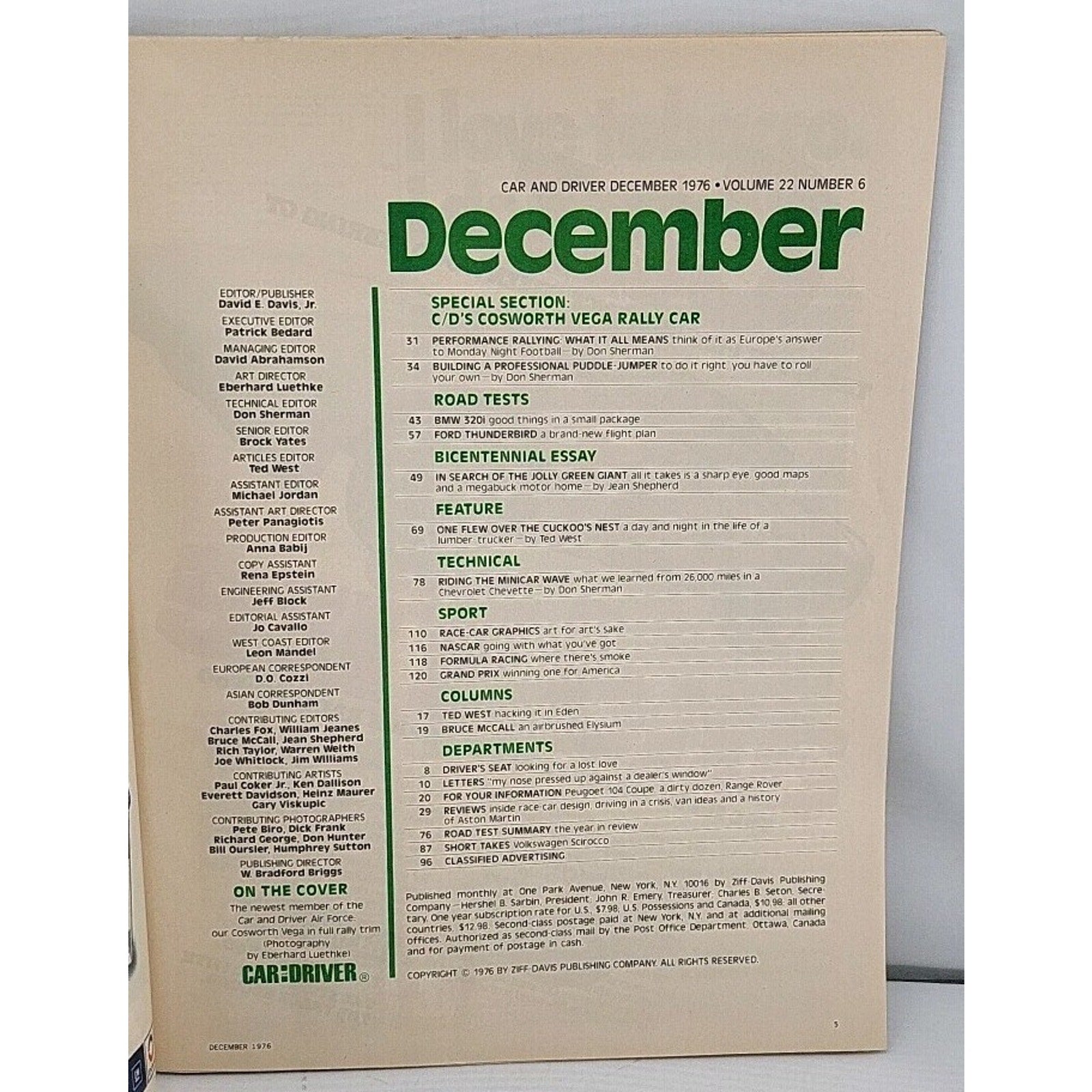 Car And Driver Magazine December, 1976