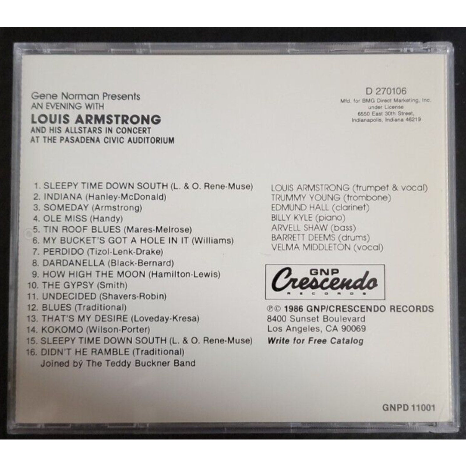 GNP Presents Louis Armstrong At Pasadena Civic Auditorium CD Crescendo