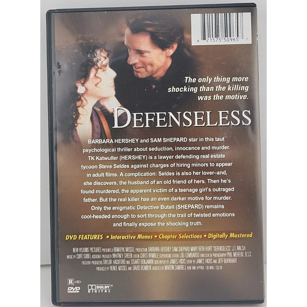 Defenseless DVD Barbara Hershey Sam Shepard