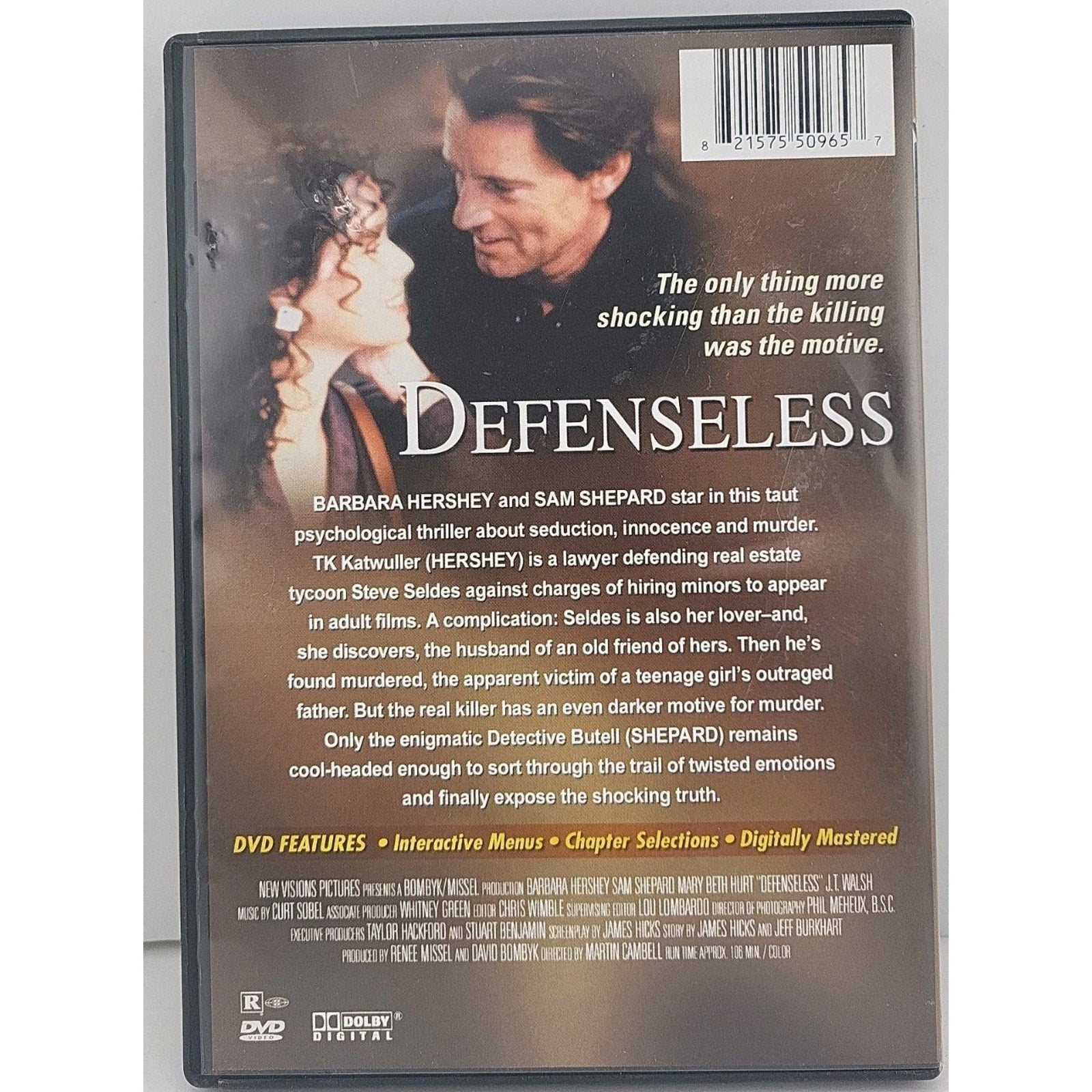 Defenseless DVD Barbara Hershey Sam Shepard