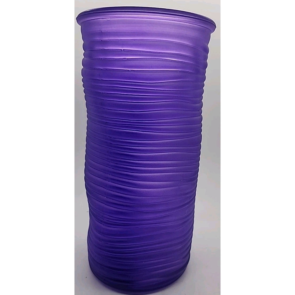 Frosted Purple Vintage Horizontal Wavy Line Glass Flower Bouquet Wide Mouth Vase