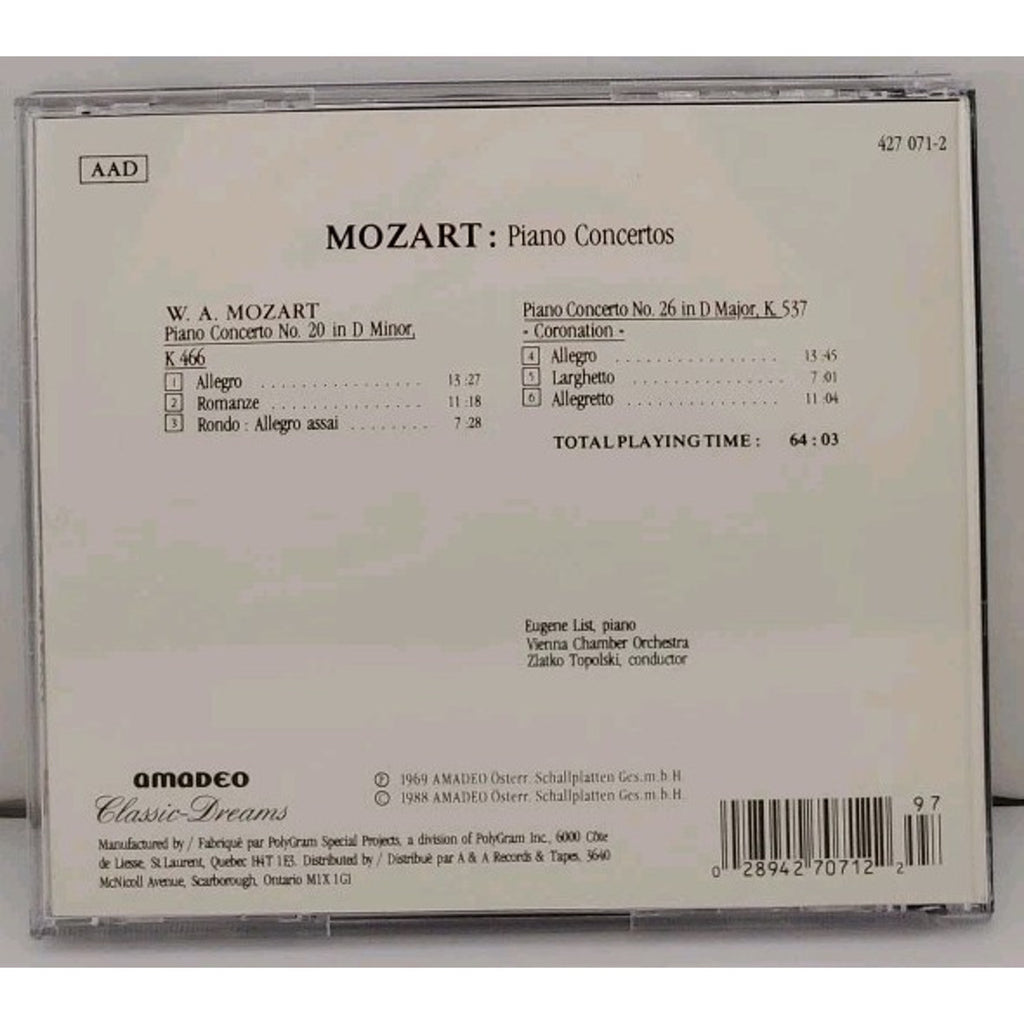 Mozart Piano Conertos Nos. 20 And 26 Coronation CD