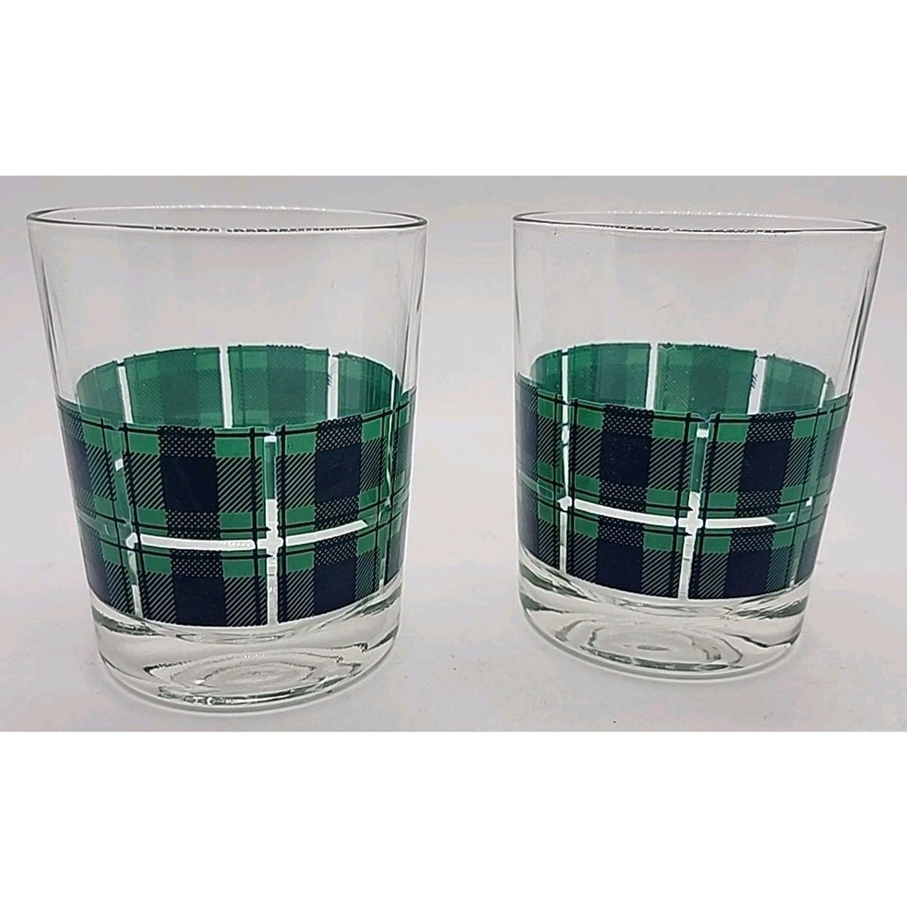 Red, Green, And Yellow Scotch On The Rocks Plaid Old Fashioned/Cocktail Glasses