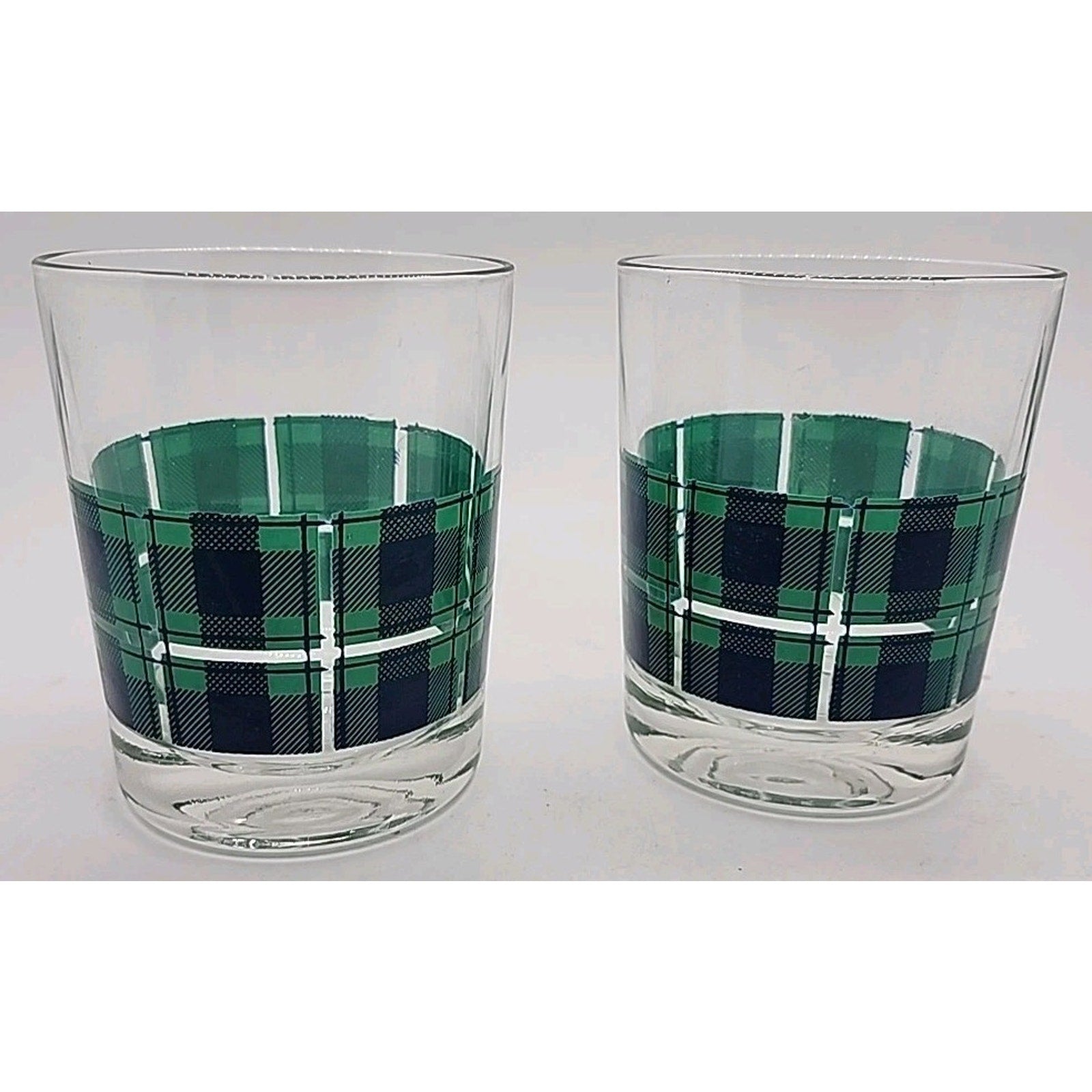 Red, Green, And Yellow Scotch On The Rocks Plaid Old Fashioned/Cocktail Glasses