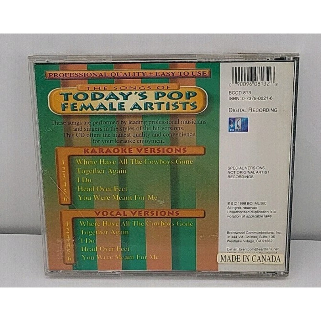 Today's Pop Female Artists by Bci Karaoke (CD, Bci/brentwood Comm.)
