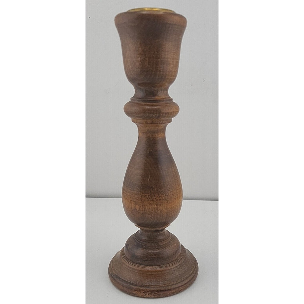 Vintage Carved Wooden Candlestick – Handmade – Felt Bottom – 6.75” Tall