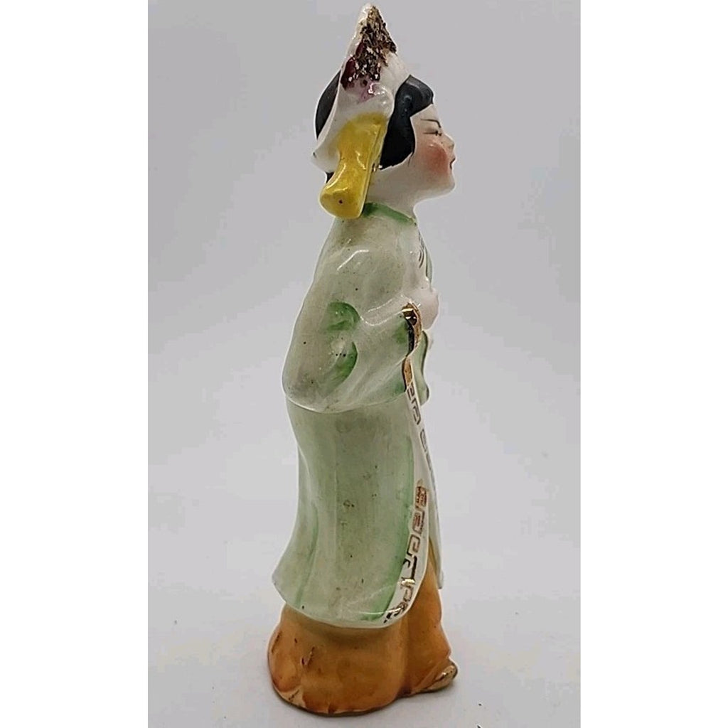 Asian Woman in Green/Orange Dress Porcelain Figurine