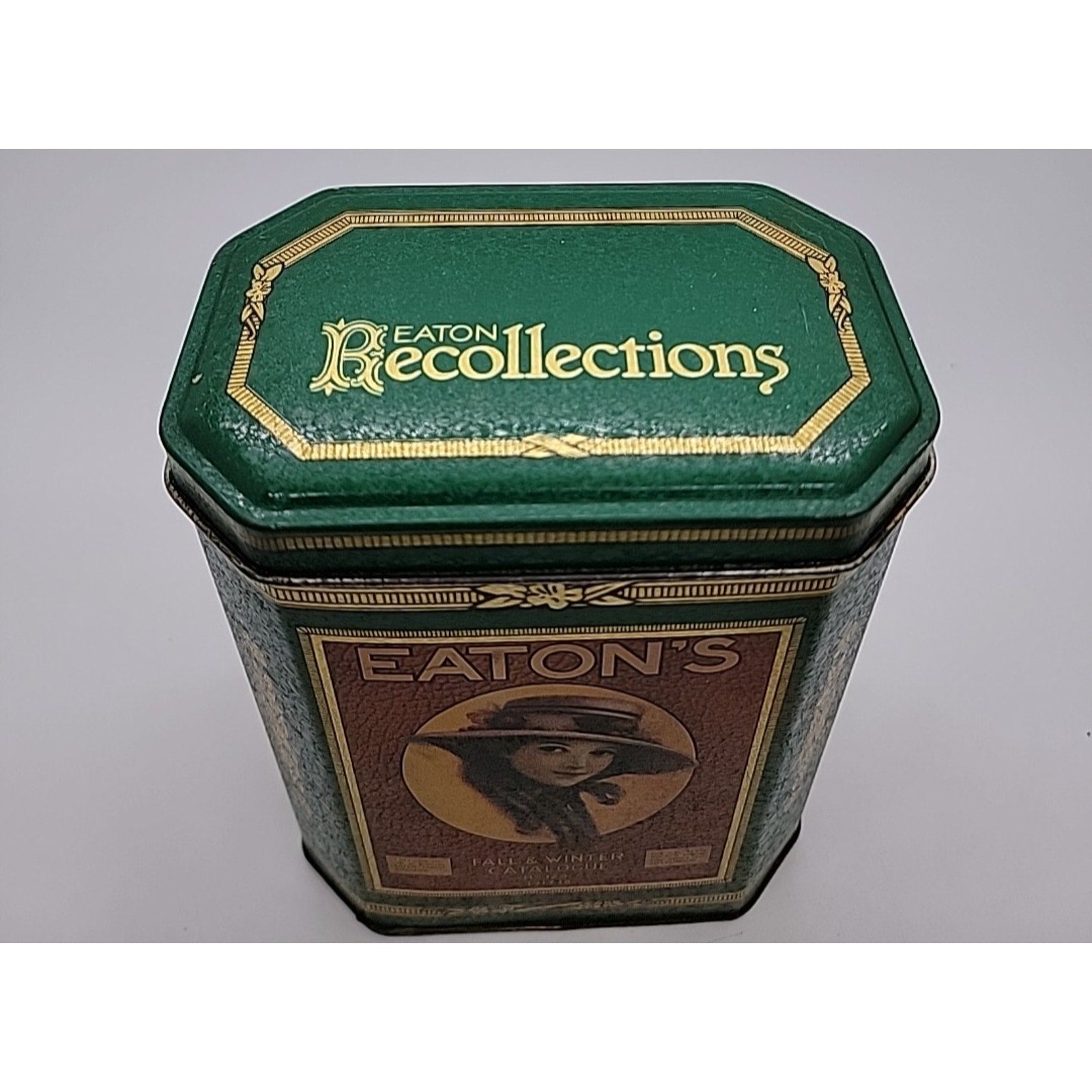 Collectible Tin Eaton Reflections with 1917-18 Fall & Winter Catalogue. 7" Tall
