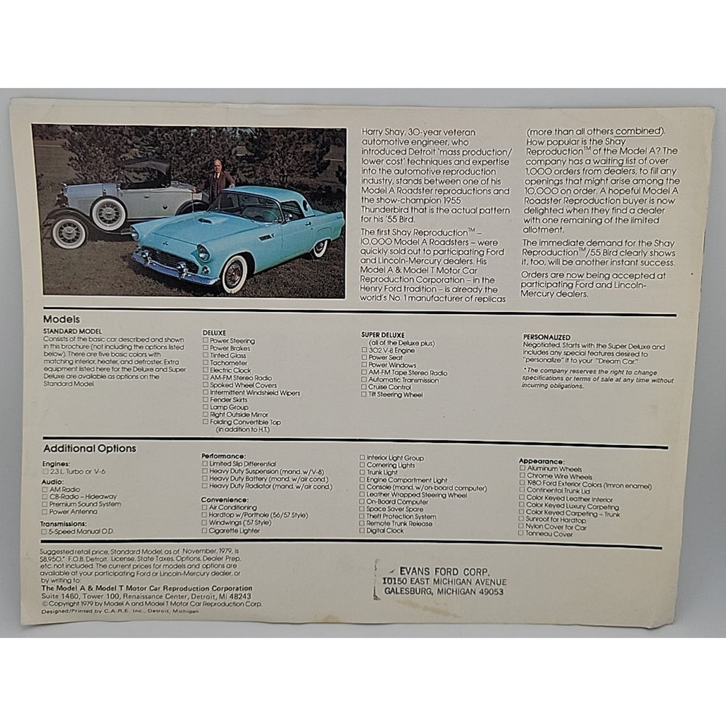 1955 Thunderbird Brochure Folder 1979 Shay Reproduction Original