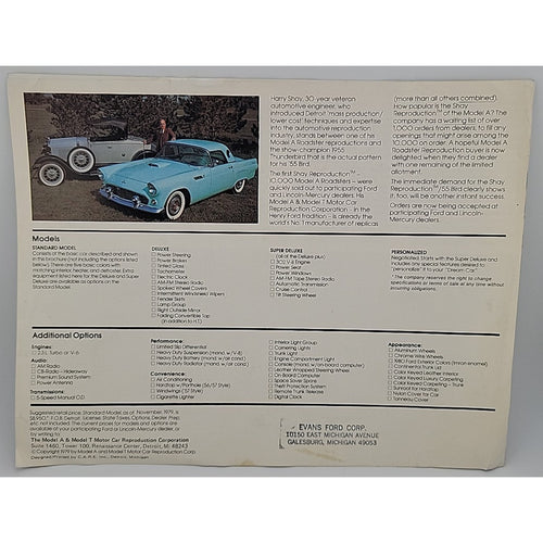 1955 Thunderbird Brochure Folder 1979 Shay Reproduction Original