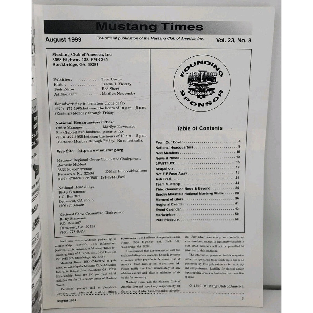 Mustang Times Magazine - August 1999 - Vol. 23 No. 8
