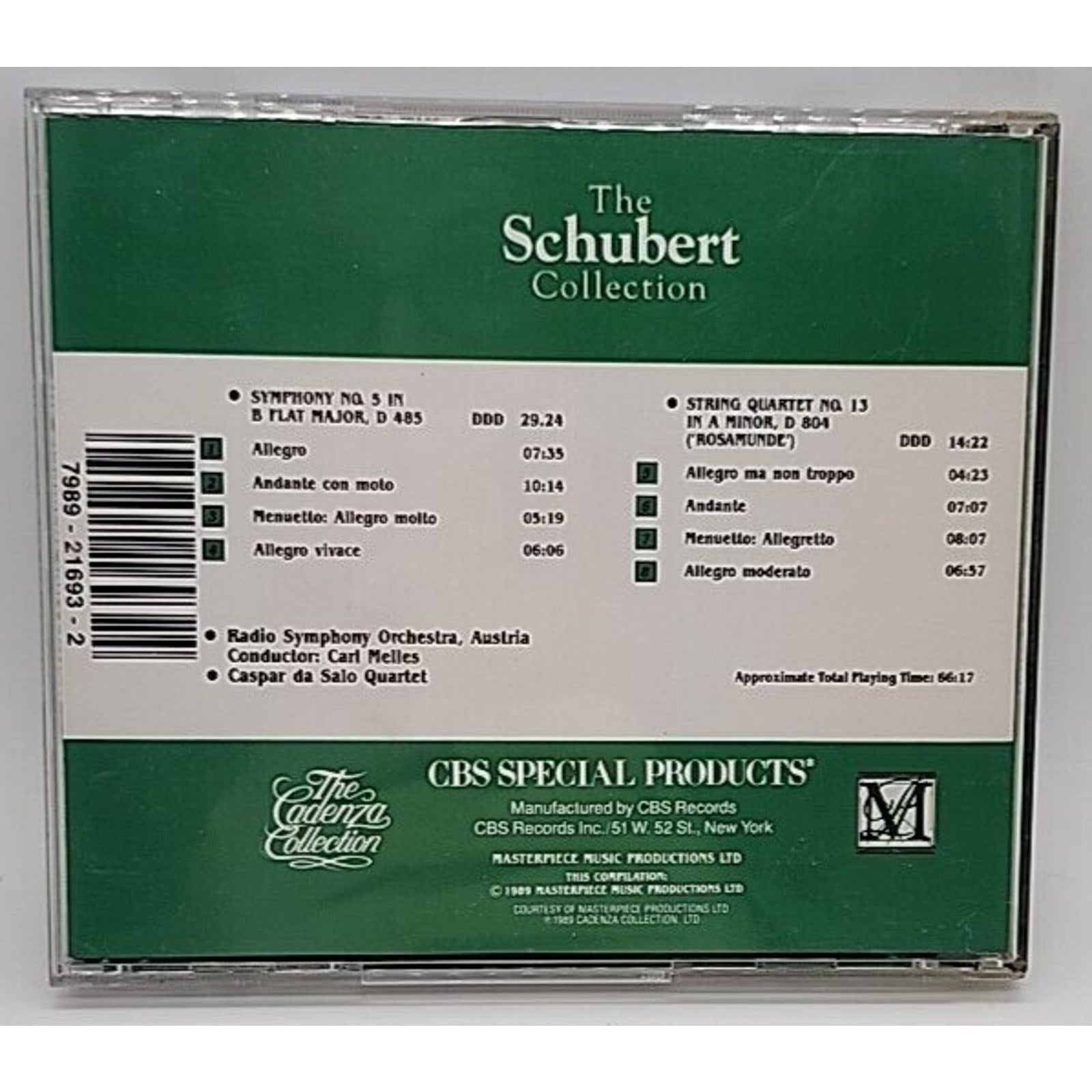 The Schubert Collection, (CD, CBS Special Products, 1989) Sym No. 5 String 13