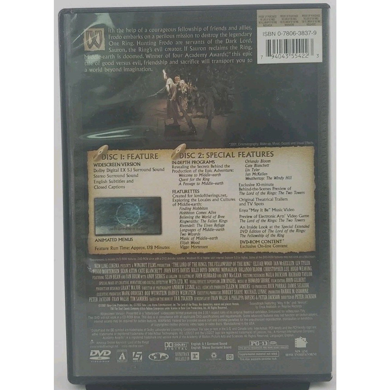 The Lord of the Rings: The Fellowship of the Ring (DVD, 2001, Widescreen)