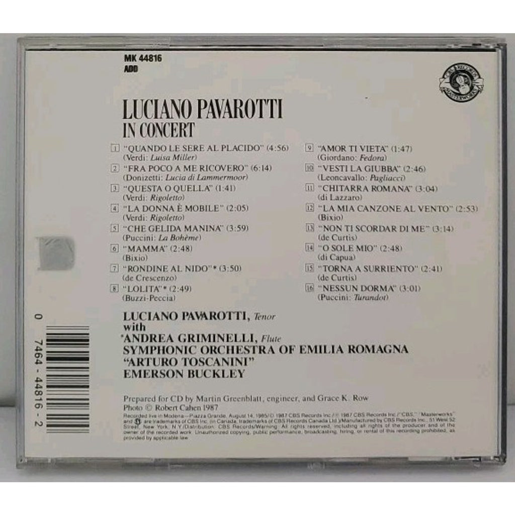 In Concert-Live in Modena by Luciano Pavarotti (CD, 1990)