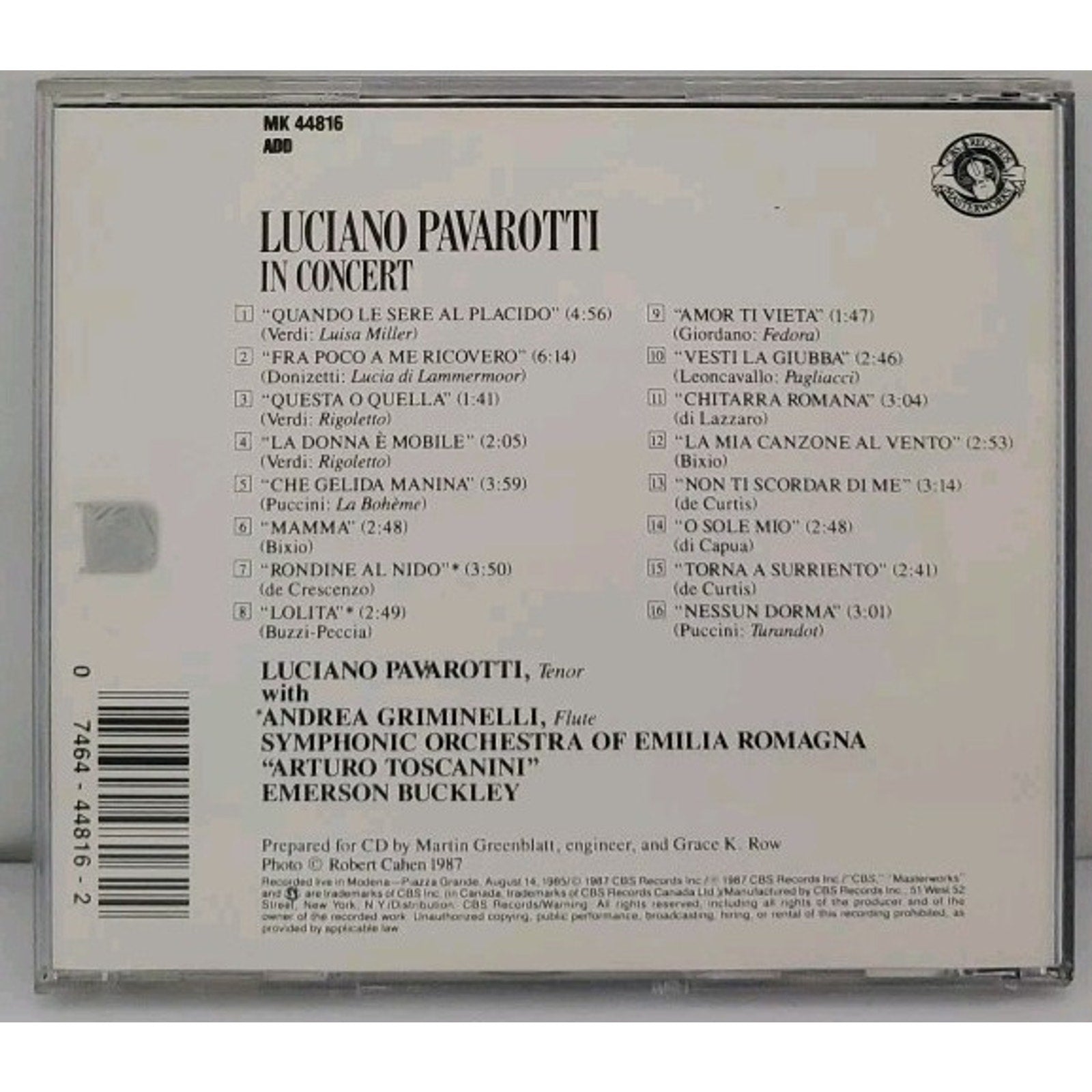 In Concert-Live in Modena by Luciano Pavarotti (CD, 1990)