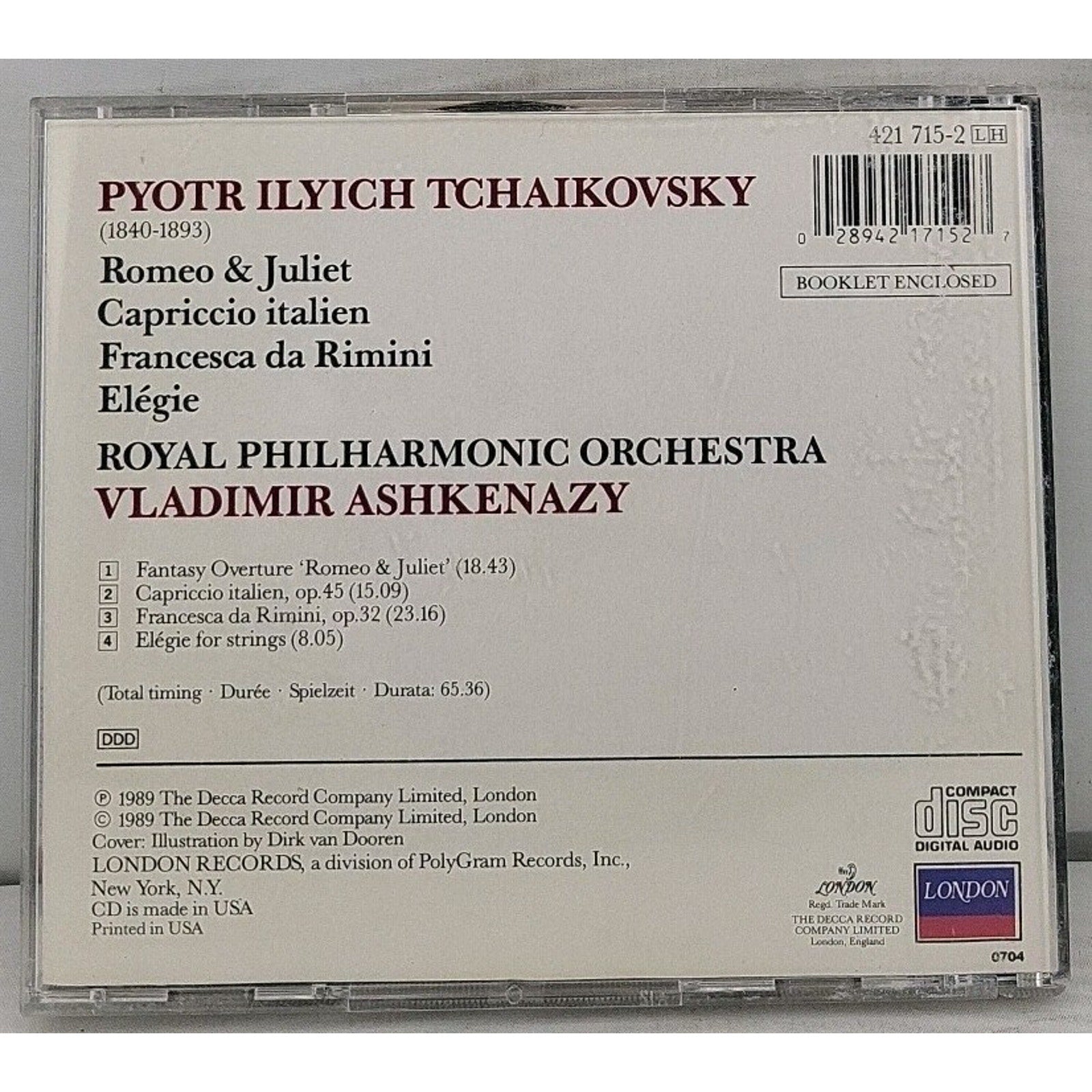 Tchaikovsky: Romeo & Juliet; a by Royal Philharmonic Orchestra; Ashkenazy (CD)