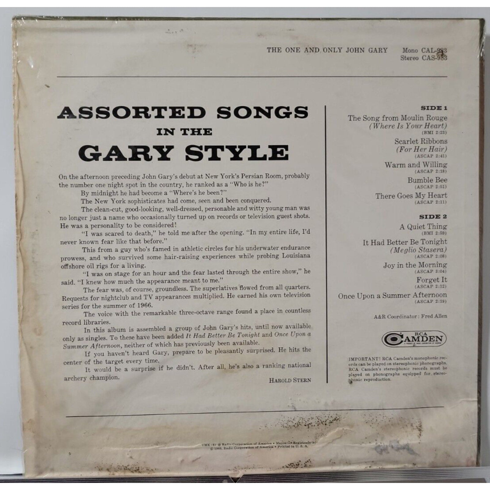 John Gary – The One And Only (Record)
