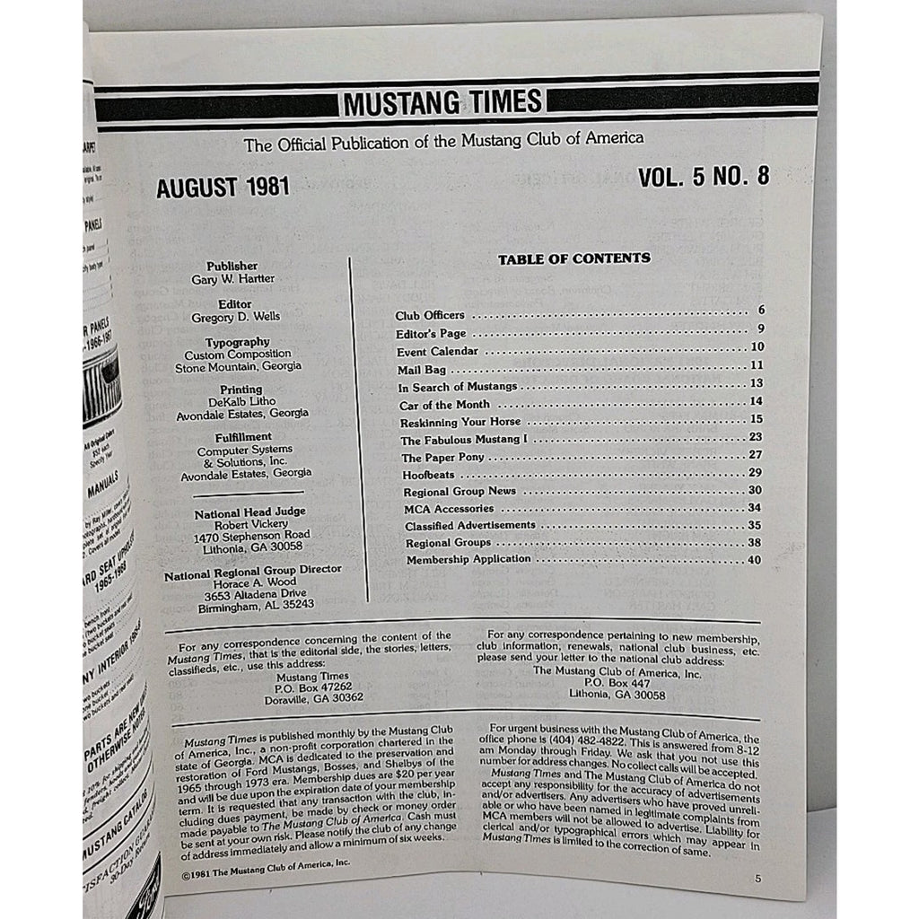 Mustang Times Magazine - Mustang Club Of America - August 1981 - Vol. 5 No. 8