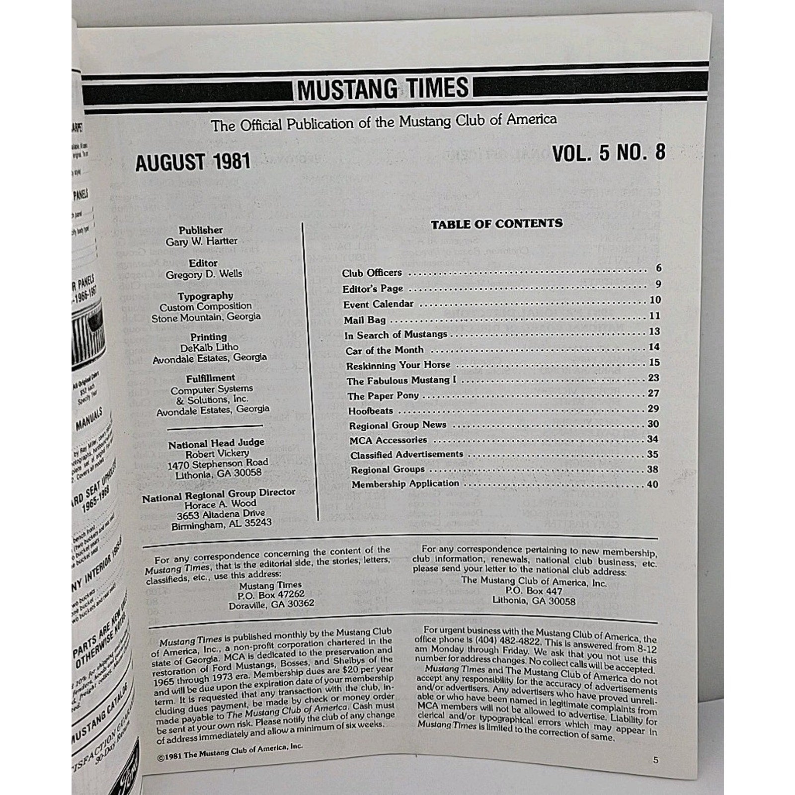 Mustang Times Magazine - Mustang Club Of America - August 1981 - Vol. 5 No. 8